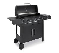 VonHaus Gas BBQ - 6+1 Burner Portable Barbecue with Warming Rack, Side Burner, Temperature Gauge, Cabinet Storage Shelf, Wheels, Gas Hose & Regulator - Steel Barbeque can Grill Meat, Fish & Vegetables