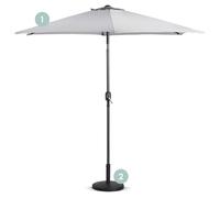 VonHaus Parasol with Base - 2.7M Parasol Umbrella for Outdoor, Garden, Patio - Sun Shade Canopy with Hand Crank & Tilt Function - UV30+ Protection, Air Vent, Powder Coated Steel Frame, Grey