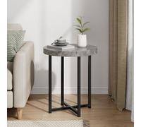 Vonhaus Grey Side Table, Concrete Effect Graphite Round End Table For Lounge, Living Room & Bedroom With Industrial Black Legs