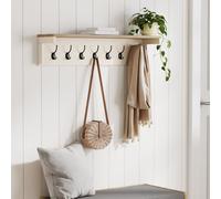 Vonhaus Coat Hooks Wall Mounted, Cream Coat Rack With Shelf & 7 Strong Double Hooks, Hallway Organiser With Melamine Wood Effect