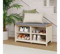 Vonhaus Shoe Storage Bench With Padded Seat, Cream Hallway Bench & 4 Open Storage Shelves For Entryway & Porch, Ash Hall