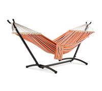 VonHaus Hammock with Stand - Freestanding 1 Person Striped Hammock Seat with Steel Frame - Polycotton Material & Adjustable Frame for Garden - Travel Bag for Beach, Camping & Outdoors - Orange Stripe