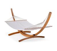 VonHaus Hammock with Stand - Freestanding 1 Person Hammock with Natural Larch Wood Stand - Single Polycotton & Curved Frame for Garden, Patio & Outdoors