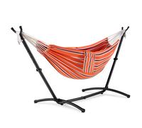 VonHaus Hammock with Stand - Freestanding 2 Person Striped Hammock Seat with Steel Frame - Polycotton Material & Adjustable Frame for Garden - Travel Bag for Beach, Camping & Outdoors - Orange Stripe