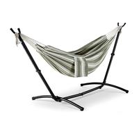 VonHaus Hammock with Stand - Freestanding 2 Person Striped Hammock Seat with Steel Frame - Polycotton Material & Adjustable Frame for Garden - Travel Bag for Outdoors (Green, 2 Person)