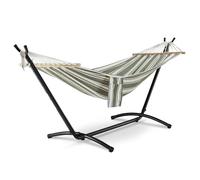VonHaus Hammock with Stand - Freestanding 2 Person Striped Hammock Seat with Steel Frame - Polycotton Material & Adjustable Frame for Garden - Travel Bag for Outdoors (Green, 1 Person)