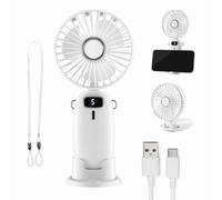 VonHaus Handheld Fan - Mini, Portable, Lightweight, USB Rechargeable, 5 Speeds, 90° Folding, 60cm Lanyard, Phone Stand - Cooling Fan Ideal for Desktop, Home, Office, Travel, Living Room, Bedroom