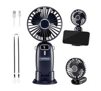 VonHaus Handheld Fan - Portable, Lightweight, USB Rechargeable, 5 Speeds, 90° Folding, 60cm Lanyard, Phone Stand - Cooling Fan Ideal for Desktop, Home, Office, Travel, Living Room, Bedroom