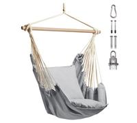 Vonhaus Hanging Chair, Grey Garden Hammock Chair Swing Seat, Cotton Rope Swing Chair With Tree Attachment, Portable Garden Chair