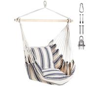 Vonhaus Hanging Chair Outdoor with Attachments, Blue & White Stripe