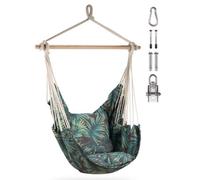 Vonhaus Hanging Chair, Palm Leaf Print Hammock Chair Swing Seat, Cotton Rope Swing Chair With Attachments, Portable Garden Chair