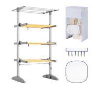 VonHaus Heated Clothes Airer - Electric Laundry/Washing Drying Rack 112cm | Indoor Heater Maiden/Clothes Horse with Cover, Pegs, Mesh Shelf, Foldable, Portable Dryer/Rail w/3 Heated Tiers + 1 Extra