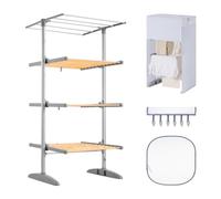 VonHaus Heated Clothes Airer - Electric Laundry/Washing Drying Rack 139cm | Indoor Heater Maiden/Clothes Horse with Cover, Pegs, Mesh Shelf, Foldable, Portable Dryer/Rail w/3 Heated Tiers + 1 Extra