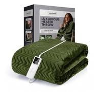VonHaus Heated Throw Blanket - w/Gift Box - Herringbone Pattern, Olive | Electric Thermal Soft Material Fleece Over Warmer - Large Size 160 x 130cm, 9 Heat Settings, 9 Hour Timer, Machine Washable