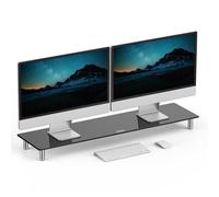 VonHaus Black Glass Monitor Stand for Desks, Height Adjustable Dual Screen Riser, 100x26cm Tempered Glass Monitor Stand w/Aluminium Legs, 20Kg Capacity