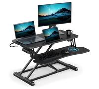 Height Adjustable Two Tier Electric Desk Converter with Keyboard Shelf VonHaus Black One Size