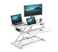 VonHaus Height Adjustable Two Tier Electric Desk Converter with Keyboard Shelf in White VonHaus White