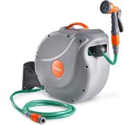 VonHaus Hose Reel 30m - Wall Mounted Hose Reel for Garden, Retractable, Auto Lock and Auto Rewind, Includes Wall Fixings and 8 Function Spray Gun, 180° Pivot Swivelling, Long Reach, Outdoor Watering