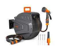 VonHaus Hose Reel - Wall Mounted Hose Reel for Garden, Retractable, Auto Lock and Auto Rewind, Includes Wall Fixings and 9 Function Spray Gun, 180° Pivot Swivelling, Long Reach, Outdoor Watering (30m)