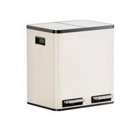 VonHaus Kitchen Bin, 30L Cream Matte Double Recycling Bin for Kitchen, Two Section Food Waste Separation System with Non-Slip Base & Removable Inner-Compartments, Airtight Trash Can, 2 x 15L