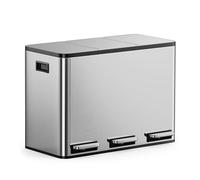 VonHaus Kitchen Bin, 45L Triple Recycling Bin for Kitchen, Stainless Steel Three Section Food Waste Separation System with Non-Slip Base & Removable Inner-Compartments, Airtight Trash Can, 3 x 15L