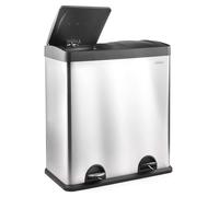 VonHaus Kitchen Bin, 60L Double Recycling Bin for Kitchen, Stainless Steel Two Section Food Waste Separation System with Non-Slip Base & Removable Inner-Compartments 2 x 30L