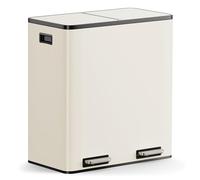 VonHaus Kitchen Bin, 60L Double Recycling Bin for Kitchen, Two Section Food Waste Separation System with Non-Slip Base & Removable Inner-Compartments, Large Airtight Trash Can, 2 x 30L (Cream)