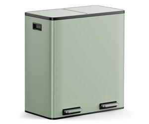 VonHaus Kitchen Bin, 60L Double Recycling Bin for Kitchen, Two Section Food Waste Separation System with Non-Slip Base & Removable Inner-Compartments, Large Airtight Trash Can, 2 x 30L (Sage Green)