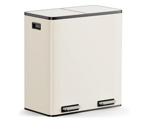 VonHaus Kitchen Bin, 60L Double Recycling Bin for Kitchen, Two Section Food Waste Separation System with Non-Slip Base & Removable Inner-Compartments, Large Airtight Trash Can, 2 x 30L (Cream)