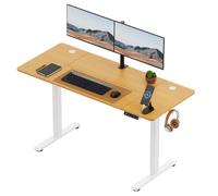 White Standing Desk with Maple Desktop 140x60cm and USB-C Charging Port