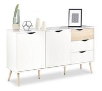 Vonhaus Large Sideboard, Wide Storage Cabinet, White & Oak Wood Effect Sideboard W/ 2 Doors - For Living Room, Lounge & Hallway