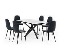 Atherton 6 Seater Ceramic Effect Dining Table With Cavell Charcoal Blue Chairs