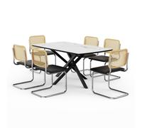 Marble Effect Dining Table with 6 Dining Chairs Set VonHaus White One Size