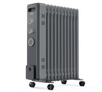 VonHaus Oil Filled Radiator 11 Fins - 2500W, 3 Heat Settings, 24 Hour Timer | Electric Portable Freestanding Heater for Home, Office, Any Room - Adjustable Thermostat, x4 Wheels, 1.5m Cable - Grey