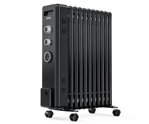 VonHaus Oil Filled Radiator 11 Fins - 2500W, 3 Heat Settings, 24 Hour Timer | Electric Portable Freestanding Heater for Home, Office, Any Room - Adjustable Thermostat, x4 Wheels, 1.5m Cable - Black