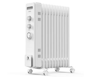 VonHaus Oil Filled Radiator 11 Fins - 2500W, 3 Heat Settings, 24 Hour Timer | Electric Portable Freestanding Heater for Home, Office, Any Room - Adjustable Thermostat, x4 Wheels, 1.5m Cable - White