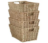 VonHaus Pack of 4 Seagrass Hand Woven Storage Boxes with Metal Frame in Natural VonHaus Natural