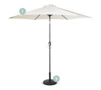 VonHaus Parasol with Base - 2M Parasol Umbrella for Outdoor, Garden, Patio - Sun Shade Canopy with Hand Crank & Tilt Function - UV30+ Protection, Air Vent, Powder Coated Steel Frame, Ivory