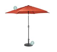 VonHaus Parasol with Base - 2M Parasol Umbrella for Outdoor, Garden, Patio - Sun Shade Canopy with Hand Crank & Tilt Function - UV30+ Protection, Air Vent, Powder Coated Steel Frame, Burnt Orange