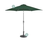 VonHaus Parasol with Base - 2M Parasol Umbrella for Outdoor, Garden, Patio - Sun Shade Canopy with Hand Crank & Tilt Function - UV30+ Protection, Air Vent, Powder Coated Steel Frame, Dark Green