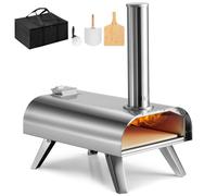 VonHaus Pizza Oven Outdoor - For Tabletop with Accessories, Peel, Chopping Board, Cutter, Storage Bag - Stainless Steel, Pellet Fuelled, Removable Chimney, Foldable Legs - For up to 12” Dough