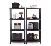 Vonhaus Plastic Shelving Unit, 4-Tier Lightweight Plastic Shelving Unit, Pack Of Two For Easy Garage, Shed And Workshop Storage