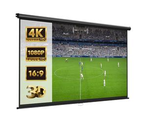 VonHaus Pull Down Projector Screen, 100" Wall Mounted 4K HD Projection Screen with 16:9 Aspect Ratio, Home Cinema Wall or Ceiling Mountable with Soft Close Mechanism & Stainless Steel Casing