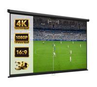 Vonhaus Pull Down Projector Screen, 90" Wall Mounted Hd Home Cinema Projection Screen W/16:9 Aspect Ratio & Soft Close Mechanism