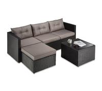 Vonhaus Rattan Corner Chaise Sofa Set & Table, 3-4 Seater Corner Garden Sofa Set, Water Resistant Rattan Lounge Set & Cushions
