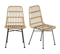 Vonhaus Rattan Dining Chairs Set Of 2, Wicker Kitchen Chairs W/ Black Metal Legs, Boho Style Kitchen & Dining Room Furniture