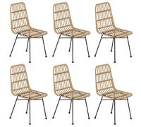 VonHaus Rattan Dining Chairs Set of 6 - Wicker Kitchen Chairs with Black Metal Legs - Modern Boho Chairs for Dining Room & Kitchen - Natural