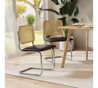 VonHaus Rattan Effect Cantilever Style with Padded Seat Dining Chairs Set in Black | Size: 4 Pack VonHaus Black 4 Pack