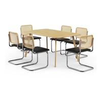 VonHaus Rectangular Dining Table Set with 6 Cantilever Style Chairs in Light Brown VonHaus Light Brown