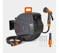 VonHaus Hose Reel - Wall Mounted Hose Reel for Garden, Retractable, Auto Lock and Auto Rewind, Includes Wall Fixings and 9 Function Spray Gun, 180° Pivot Swivelling, Long Reach, Outdoor Watering (30m)